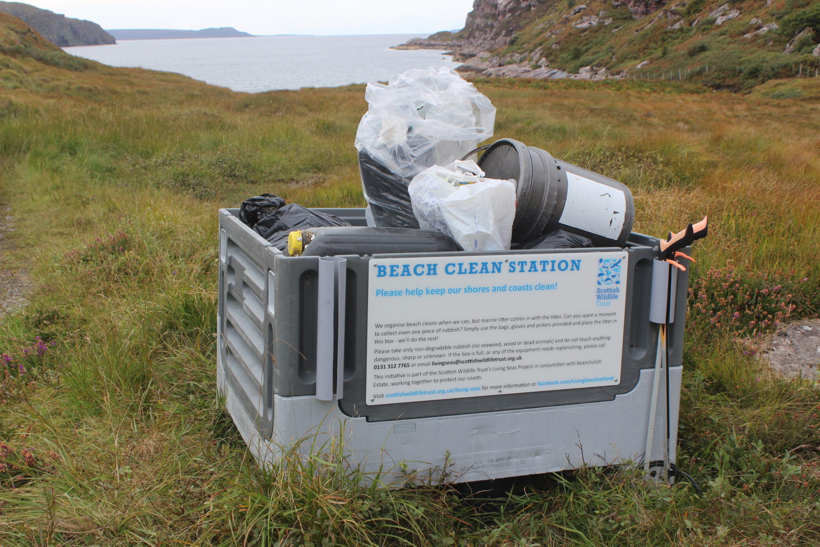 Beach clean station with collected rubbish