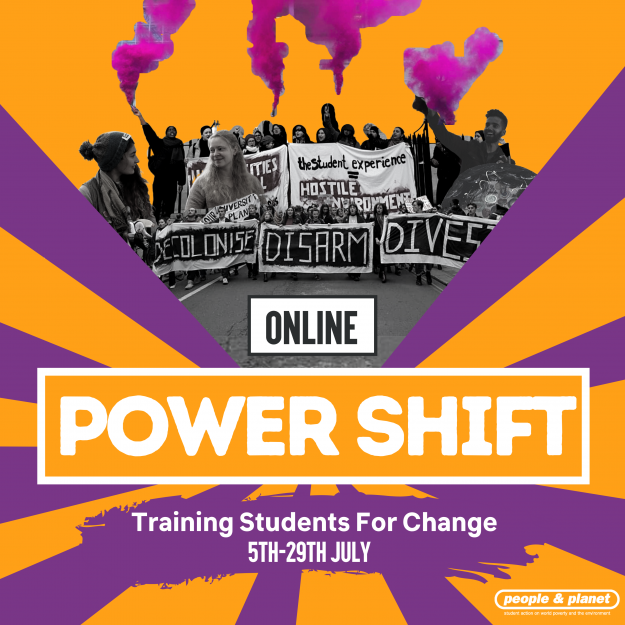 orange& purple poster depicting protest