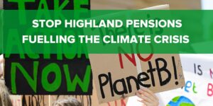 Event title against climate emergency banners