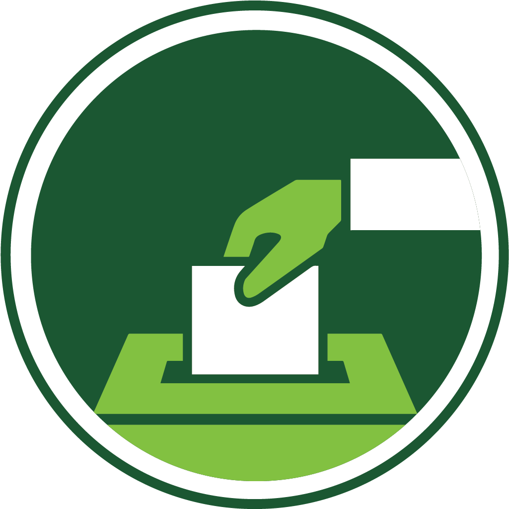 green icon of hand posting voting slip into box