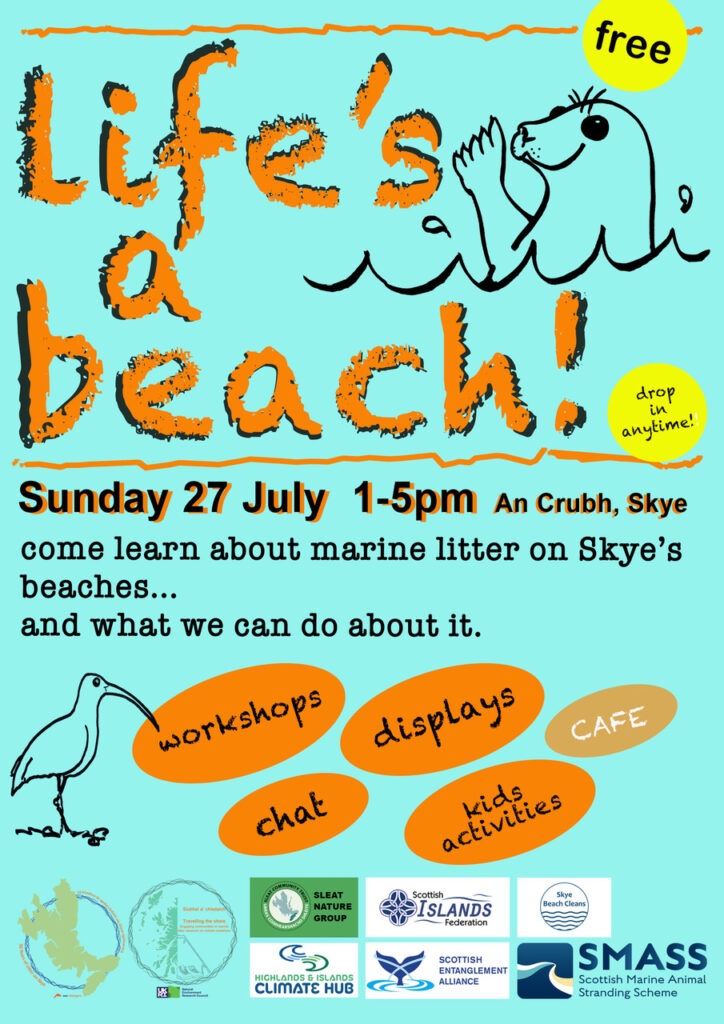 cartoon seal and curlew with poster text